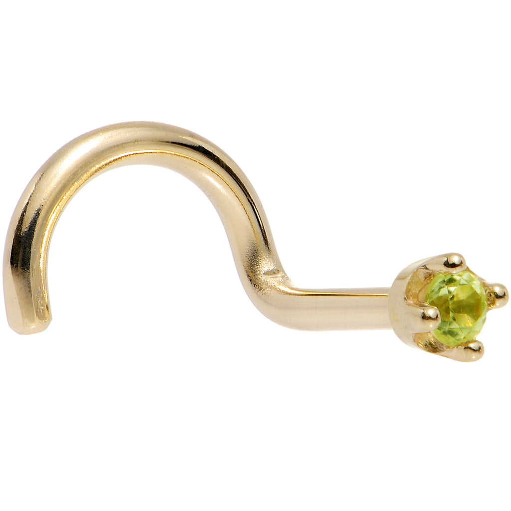 Solid 18K Yellow Gold 1.5mm Genuine Peridot Nose Ring