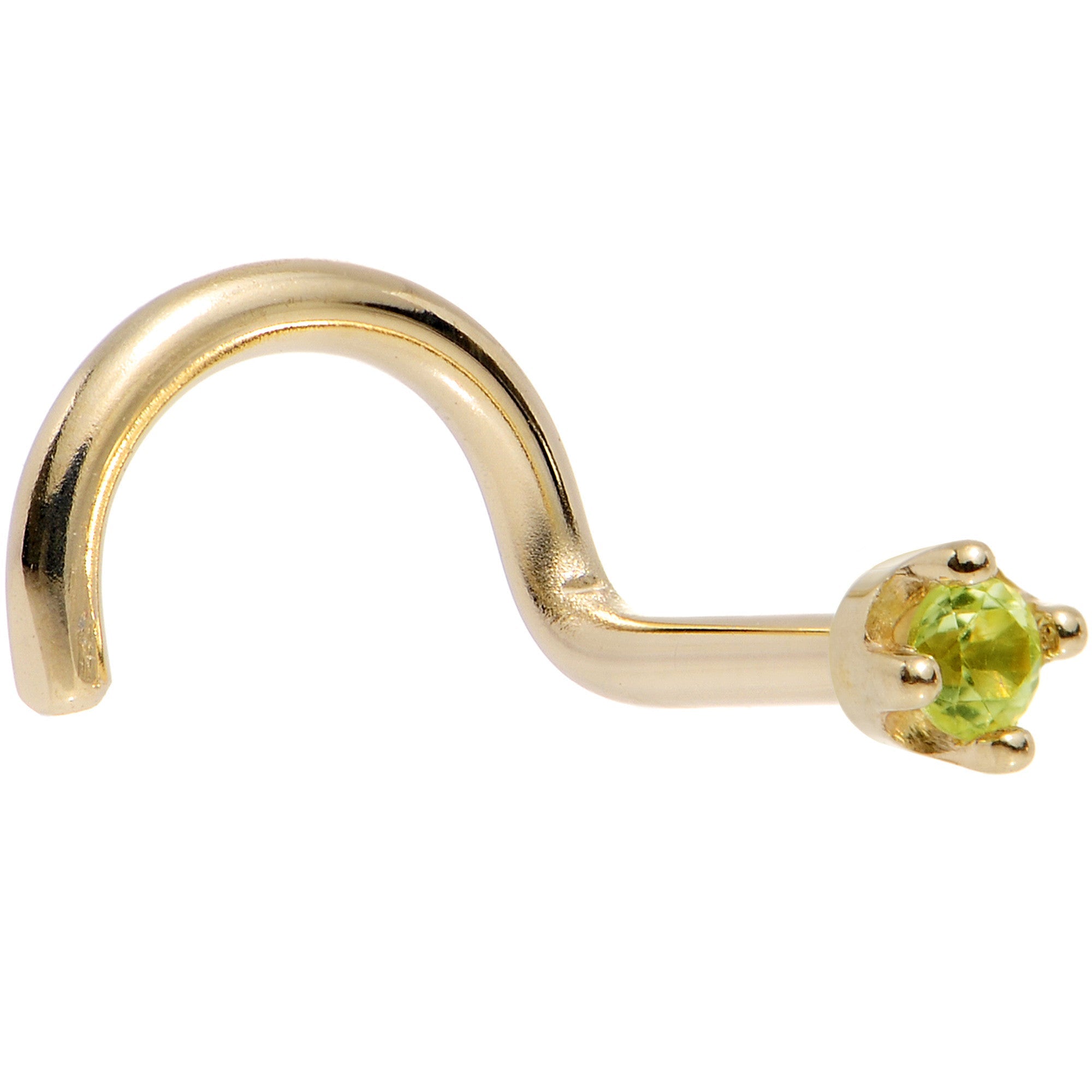 Solid 18K Yellow Gold 1.5mm Genuine Peridot Nose Ring