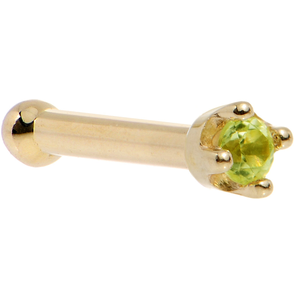 Solid 18K Yellow Gold 1.5mm Genuine Peridot Nose Ring