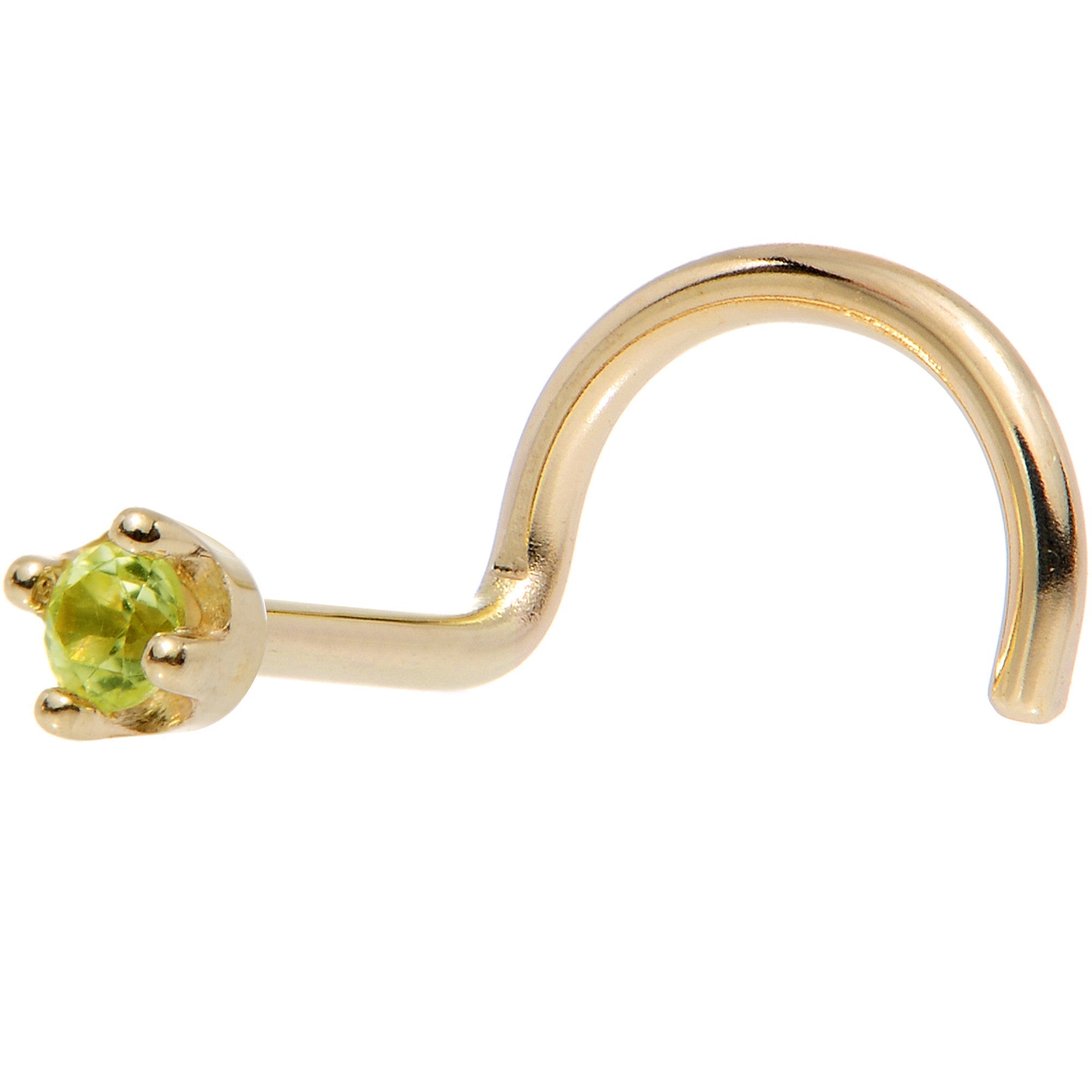 Solid 18K Yellow Gold 1.5mm Genuine Peridot Nose Ring