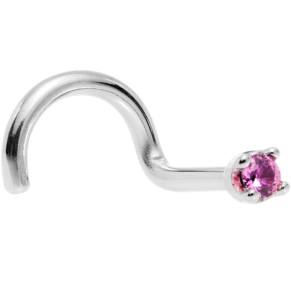 Solid 18K White Gold 1.5mm Genuine Pink Sapphire Nose Ring