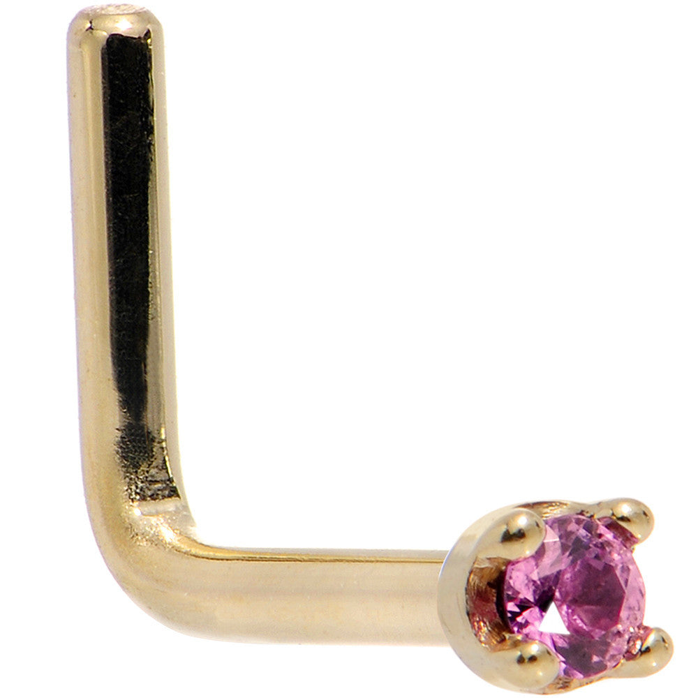 Solid 18K Yellow Gold 1.5mm Genuine Pink Sapphire Nose Ring