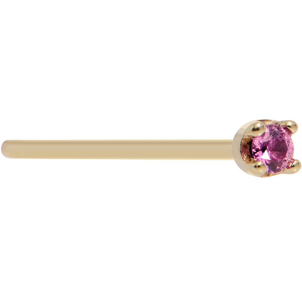 Solid 18K Yellow Gold 1.5mm Genuine Pink Sapphire Nose Ring