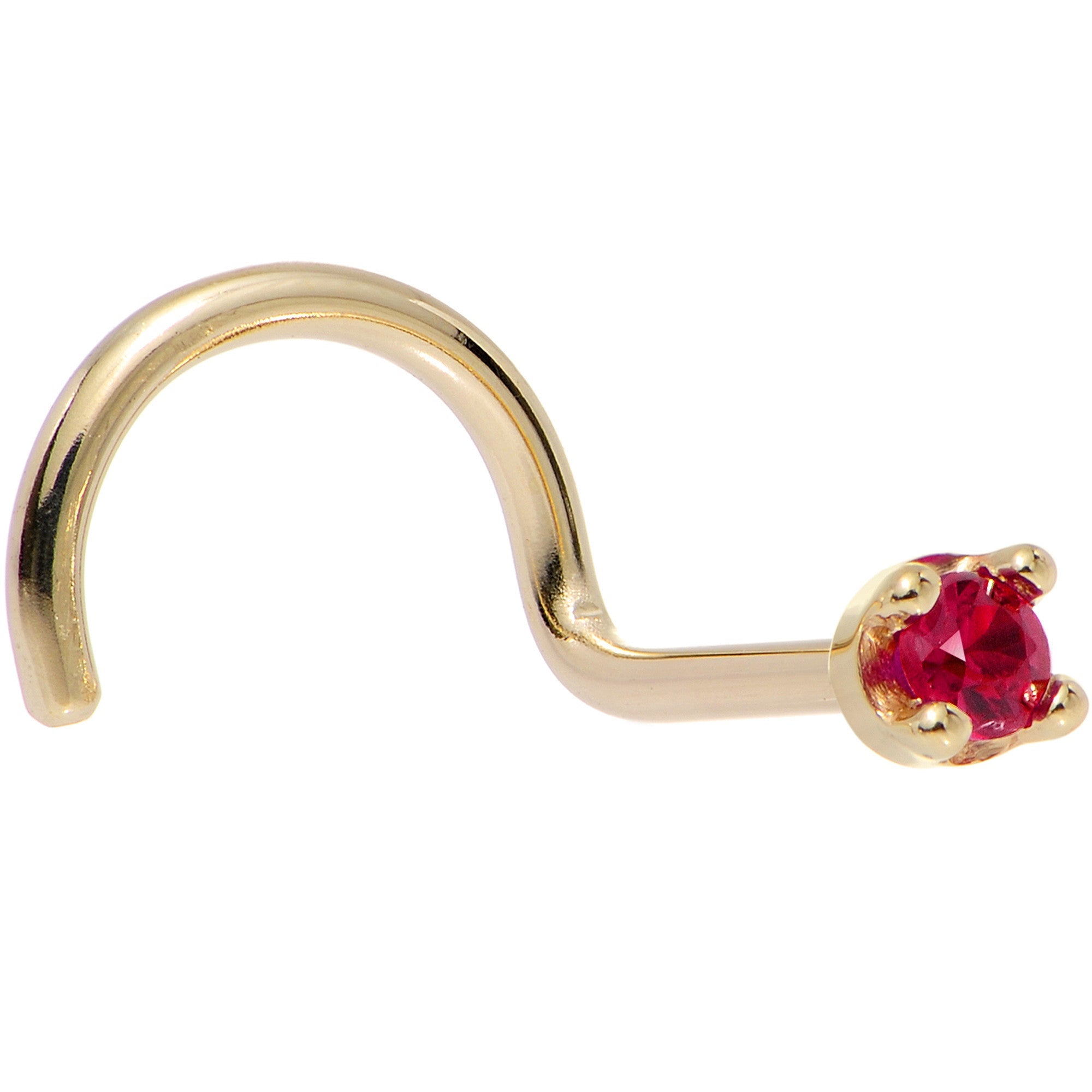 Solid 18K Yellow Gold 1.5mm Diamond Cut Genuine Ruby Nose Ring