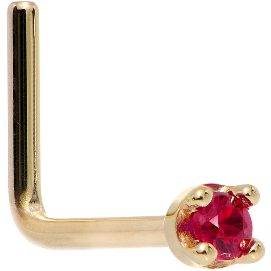Solid 18K Yellow Gold 1.5mm Diamond Cut Genuine Ruby Nose Ring