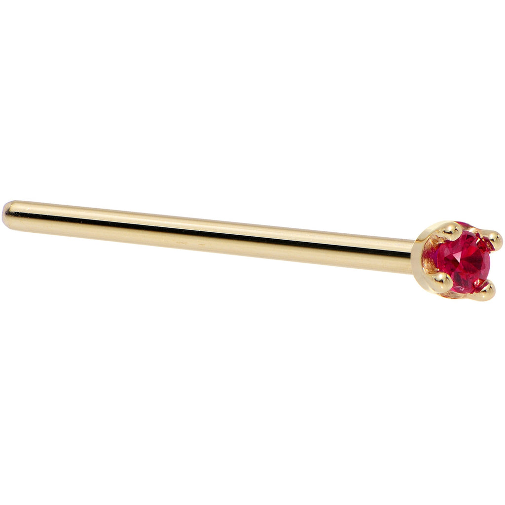 Solid 18K Yellow Gold 1.5mm Diamond Cut Genuine Ruby Nose Ring