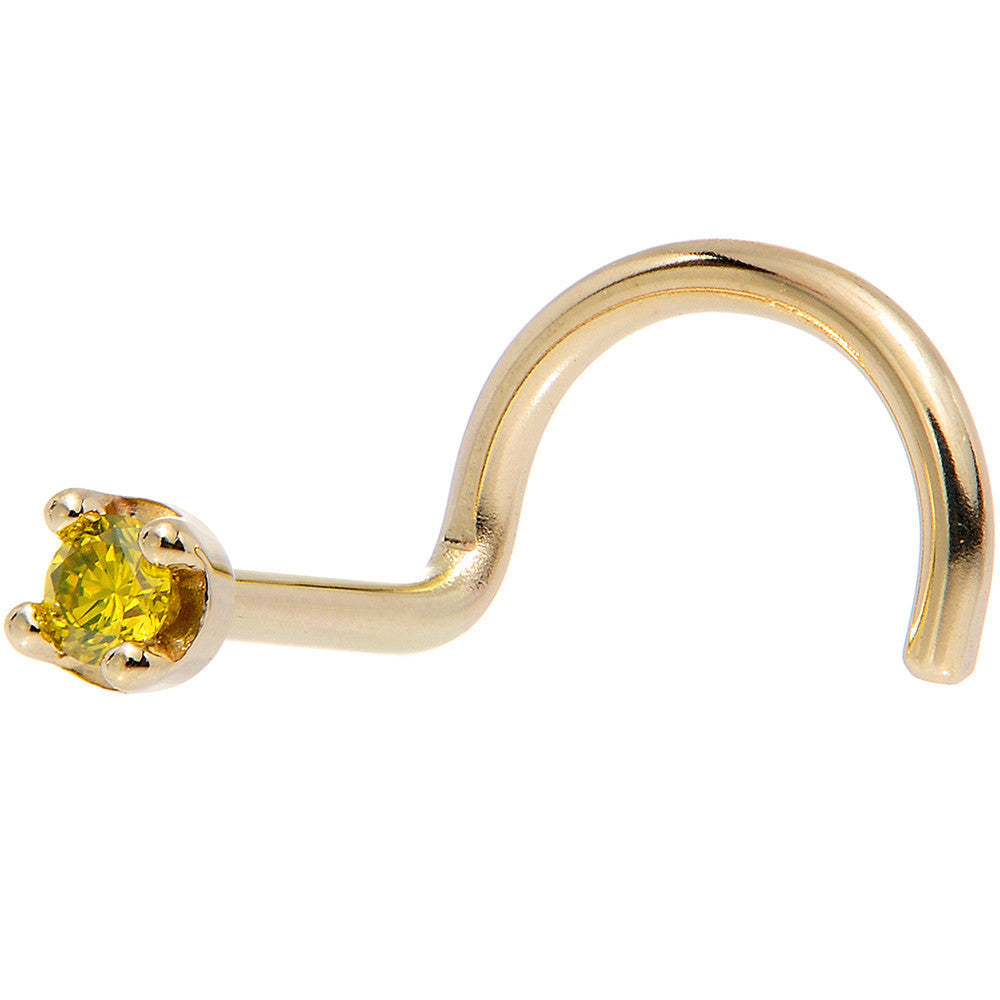 Solid 18K Yellow Gold 1.5mm Genuine Yellow Diamond Nose Ring