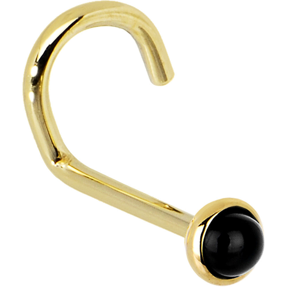 Solid 14K Yellow Gold 2mm Onyx Nose Ring