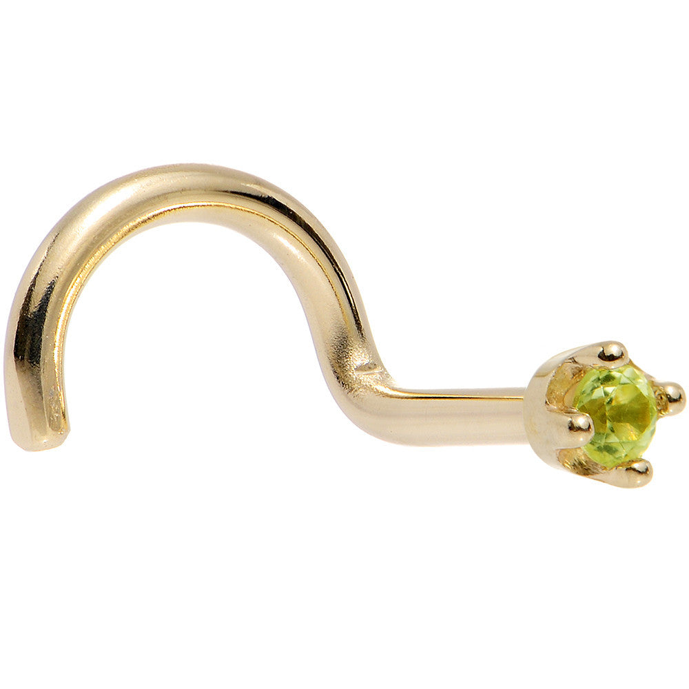 Solid 14K Yellow Gold 1.5mm Genuine Peridot Nose Ring
