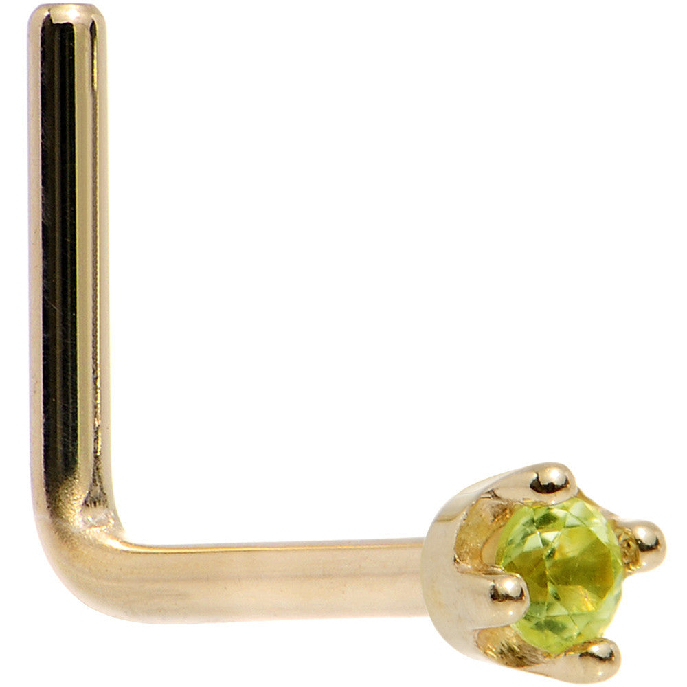 Solid 14K Yellow Gold 1.5mm Genuine Peridot Nose Ring
