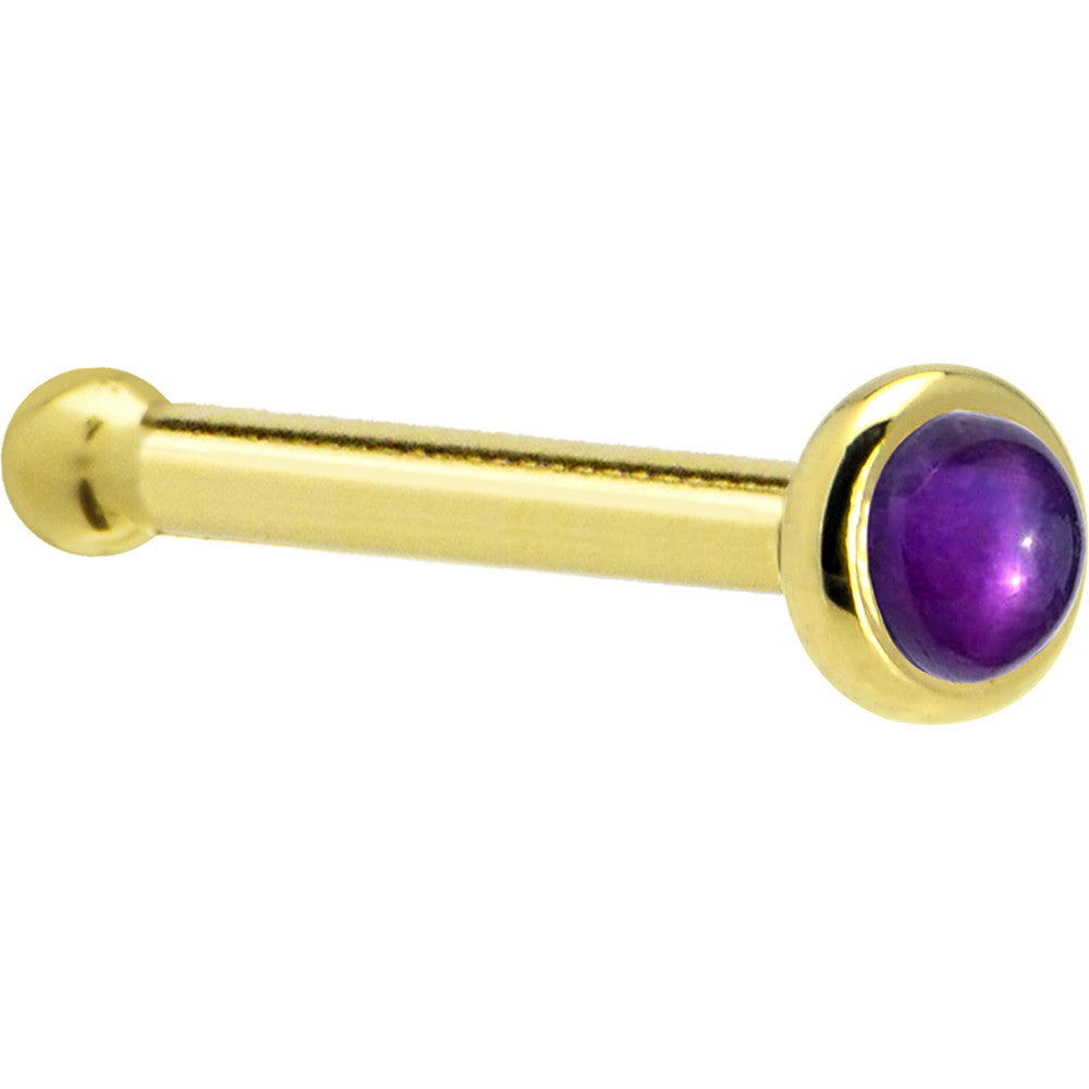 Solid 14K Yellow Gold 2mm Genuine Amethyst Nose Ring