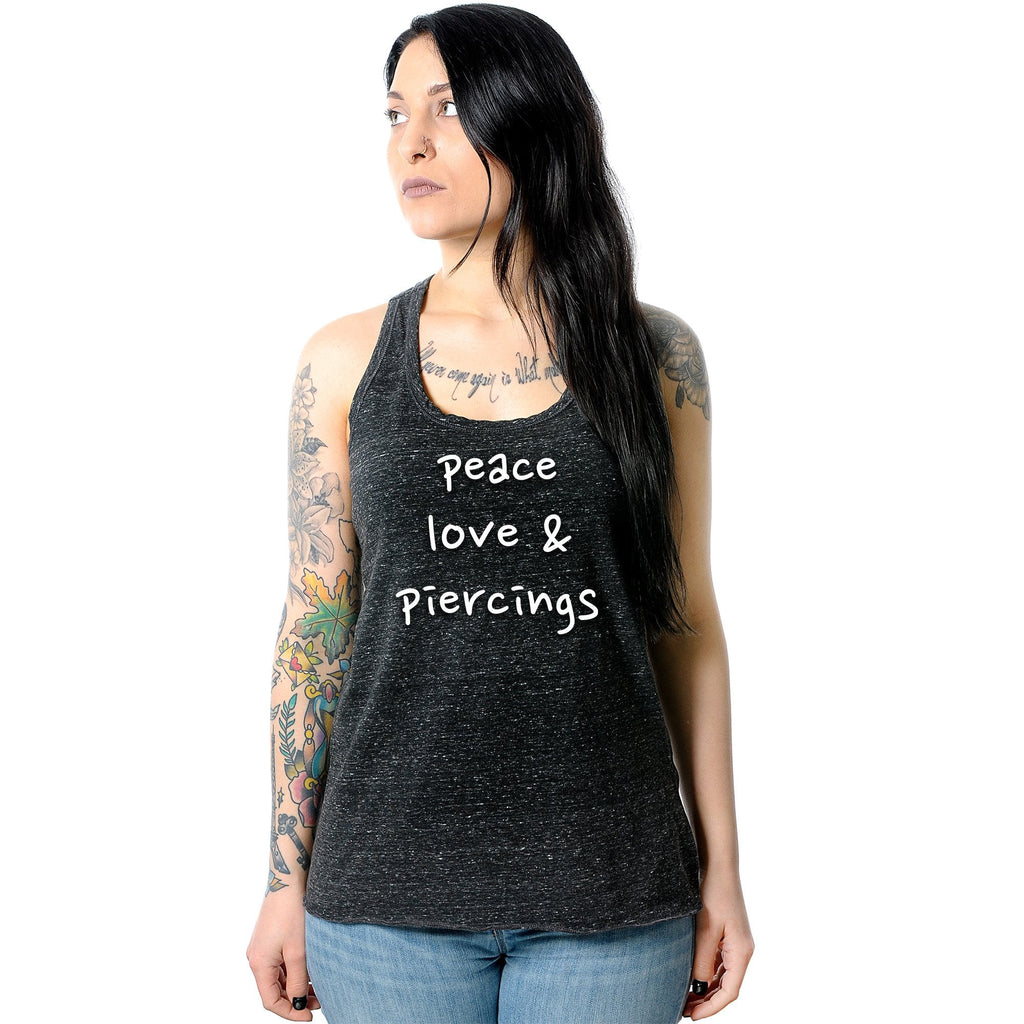 Peace Love & Piercings Black Gray Cosmic Twist Back Tank Top