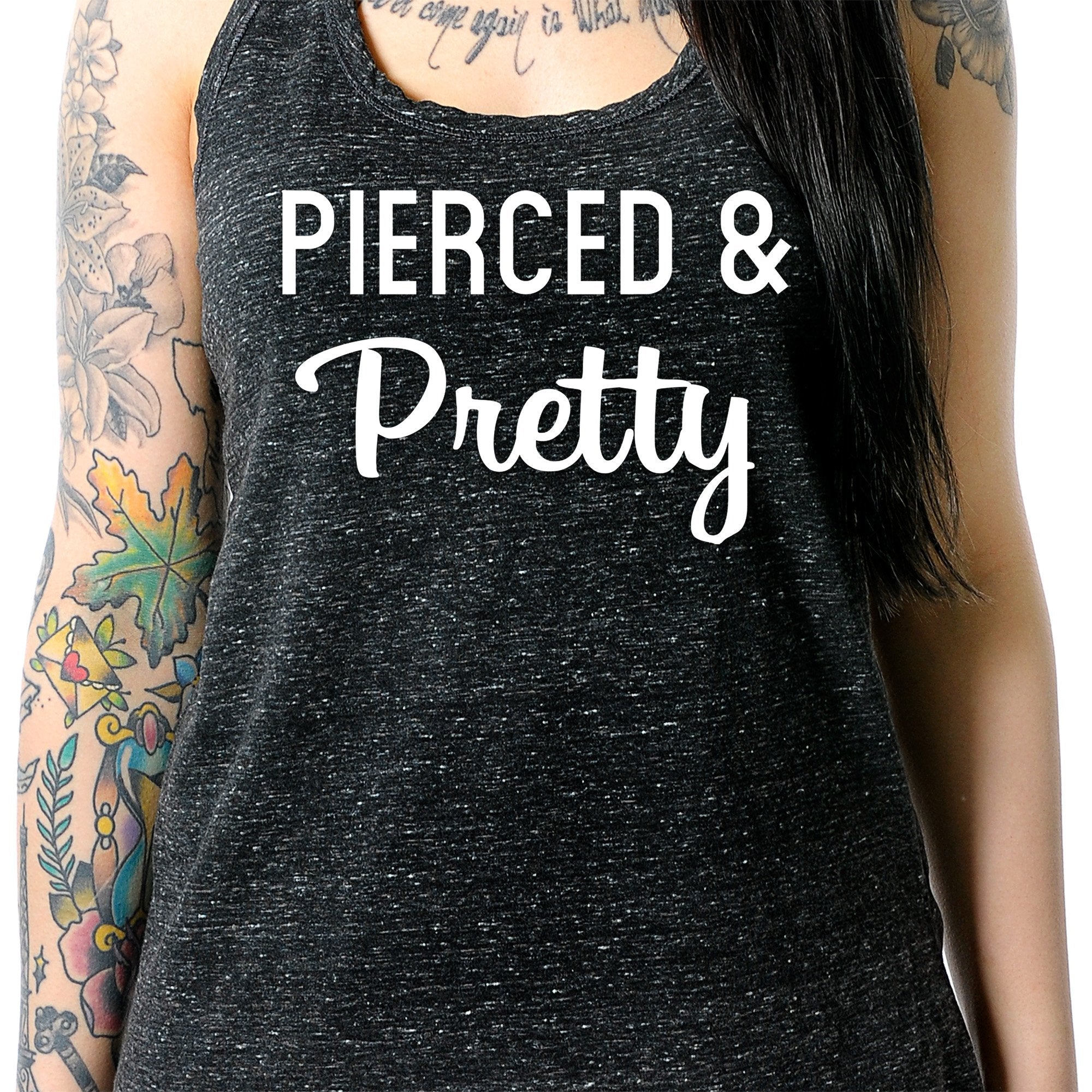 Pierced & Pretty Black Gray Cosmic Twist Back Tank Top