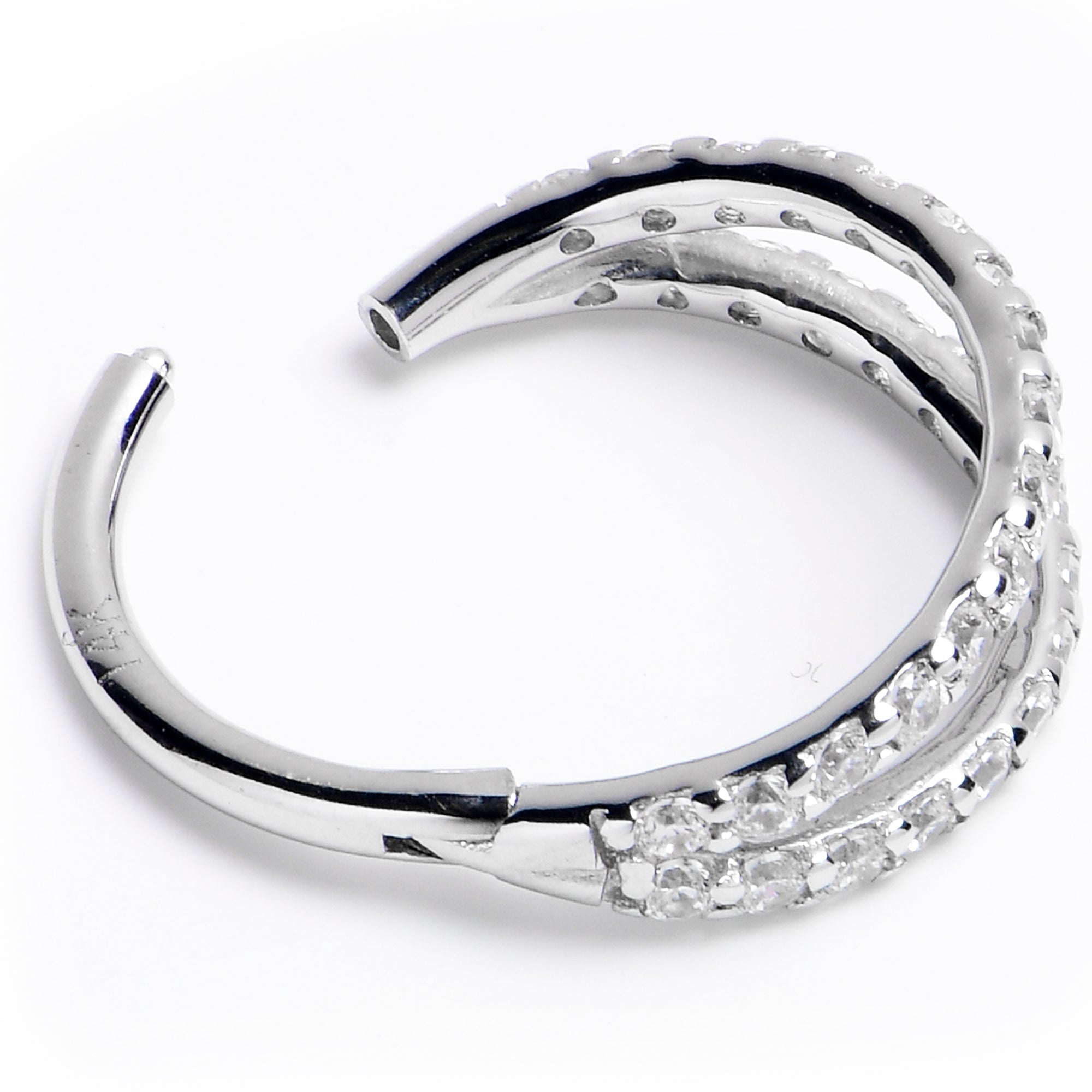 16G 3/8 Solid 14K White Gold Clear CZ Gem Hinged Segment Ring