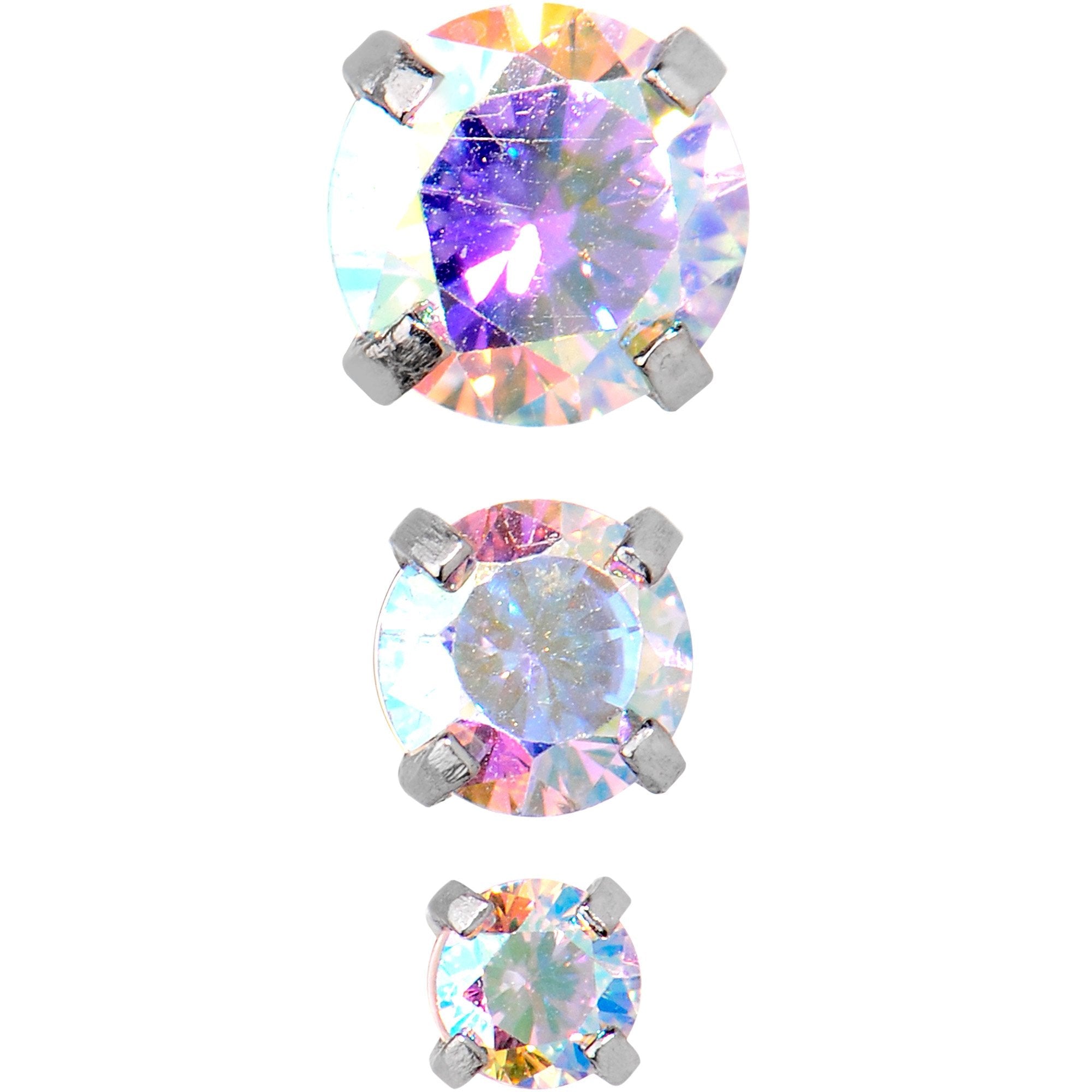 18G 5/16 Aurora CZ Gem Tragus Cartilage Earring 3 Pack Set