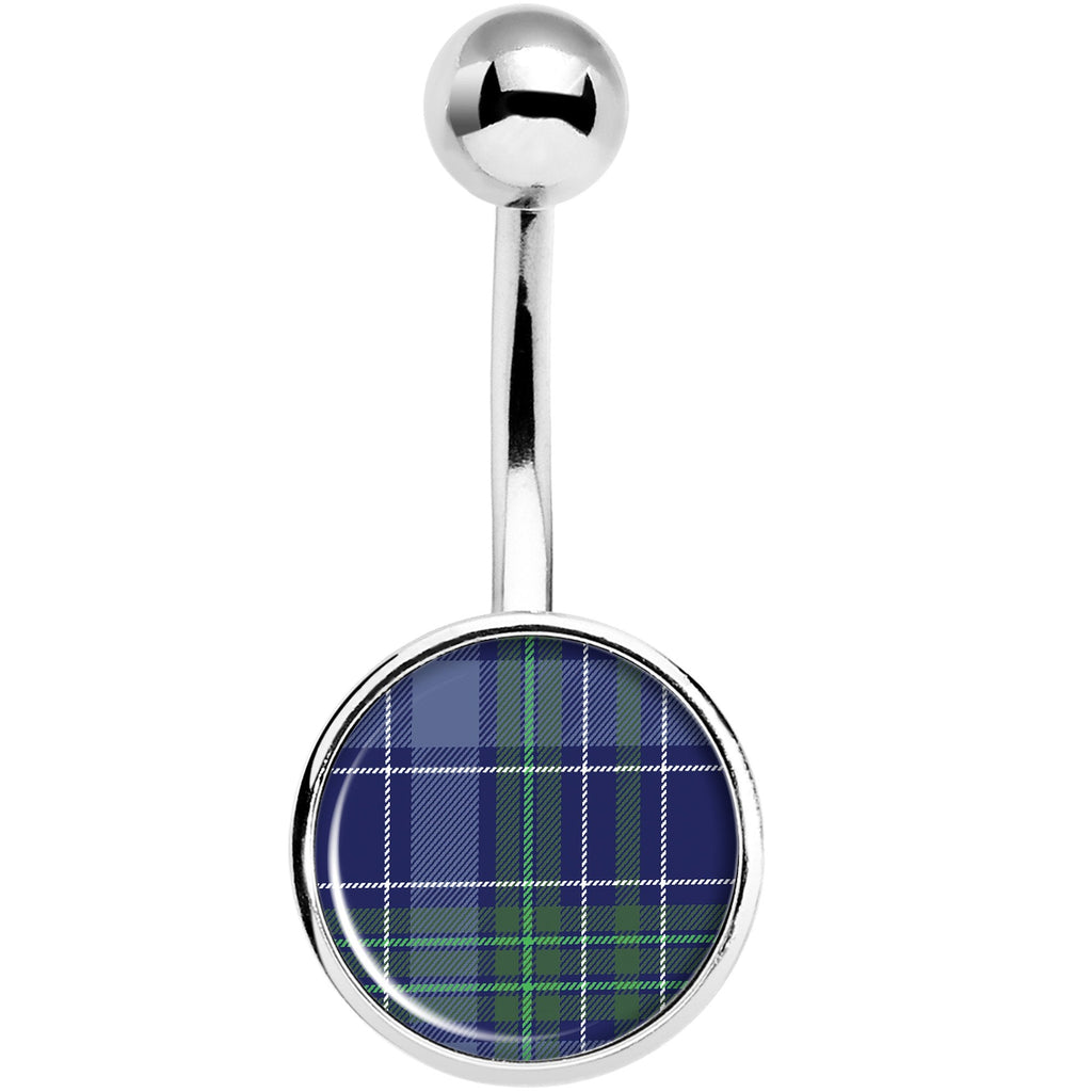 Holiday Blue Green Plaid Belly Ring