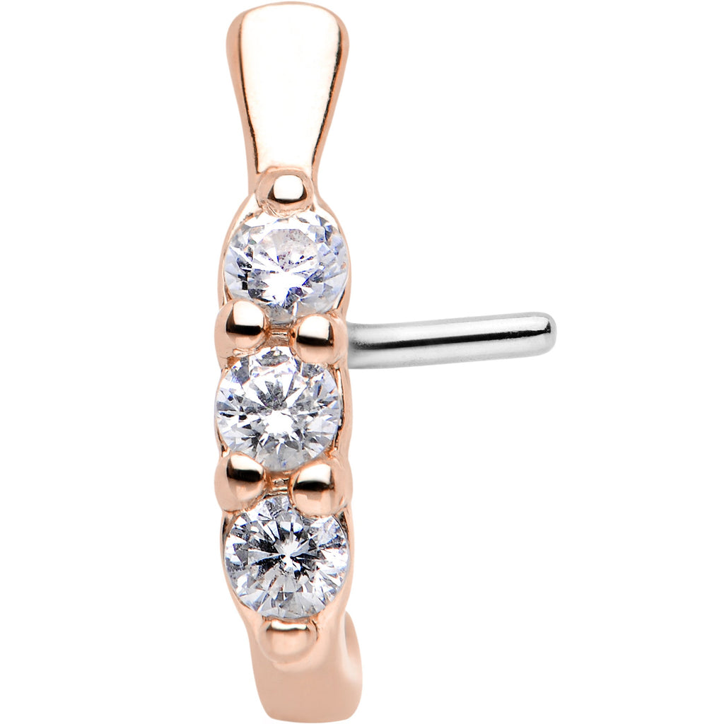 20G Clear CZ Gem Rose Gold IP Faux Hoop L Shaped Nose Ring