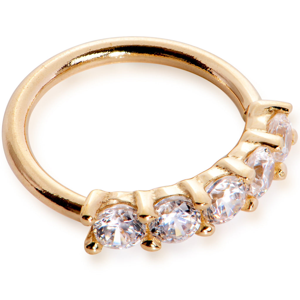 18G 1/4 Clear CZ Gem 14k Yellow Gold Seamless Circular Ring