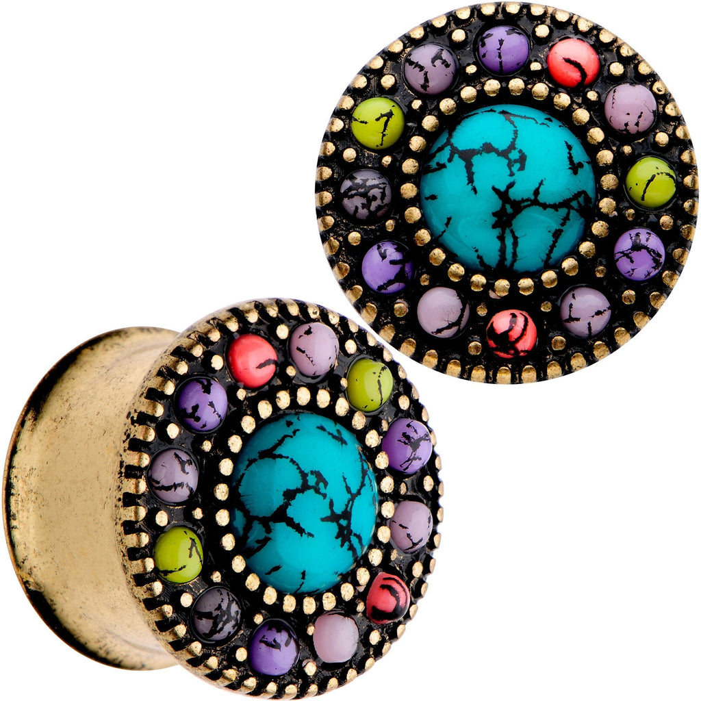 Gold Plated Southwestern Stone Age Double Flare Plug Set 2G to 22mm
