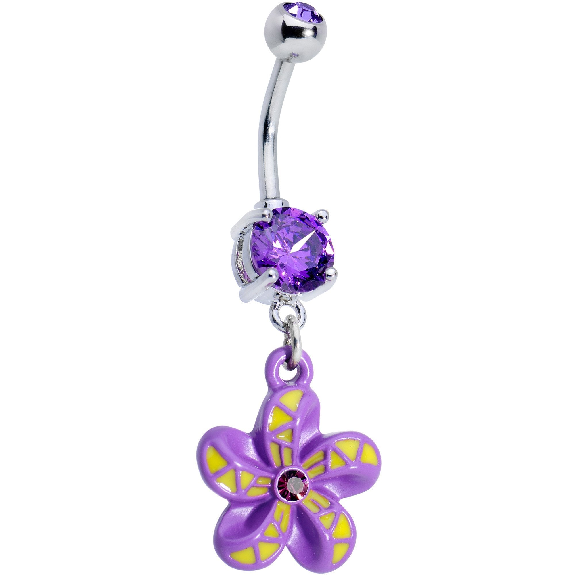 Purple Gem Purple Yellow Swirl Pinwheel Dangle Belly Ring