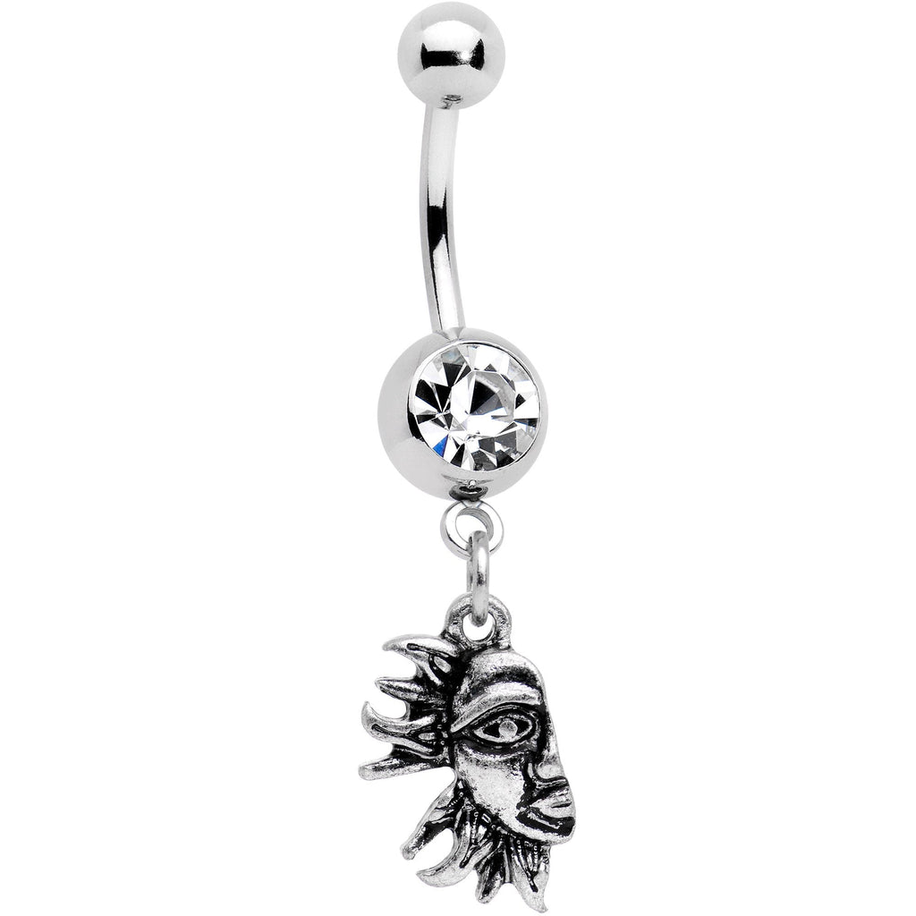 Clear Gem Sun Smile Puzzle Best Friend Dangle Belly Ring Set of 2