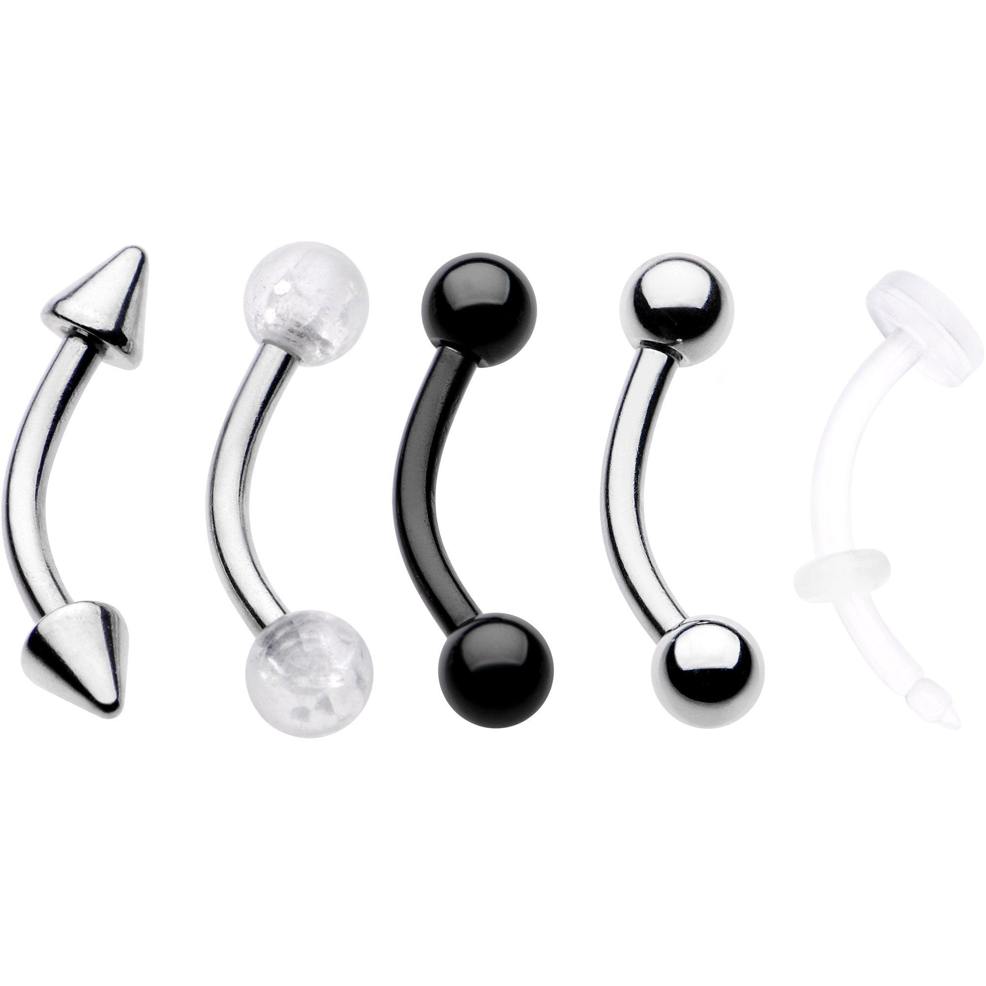 16G 5/16 Curved Barbell Eyebrow Ring Set of 5