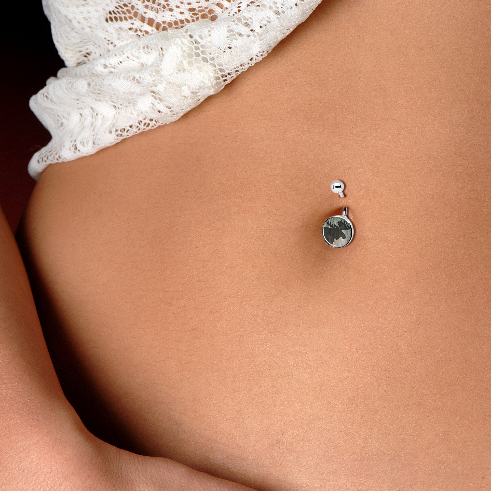 Holiday Rustic Wood Moose Belly Ring