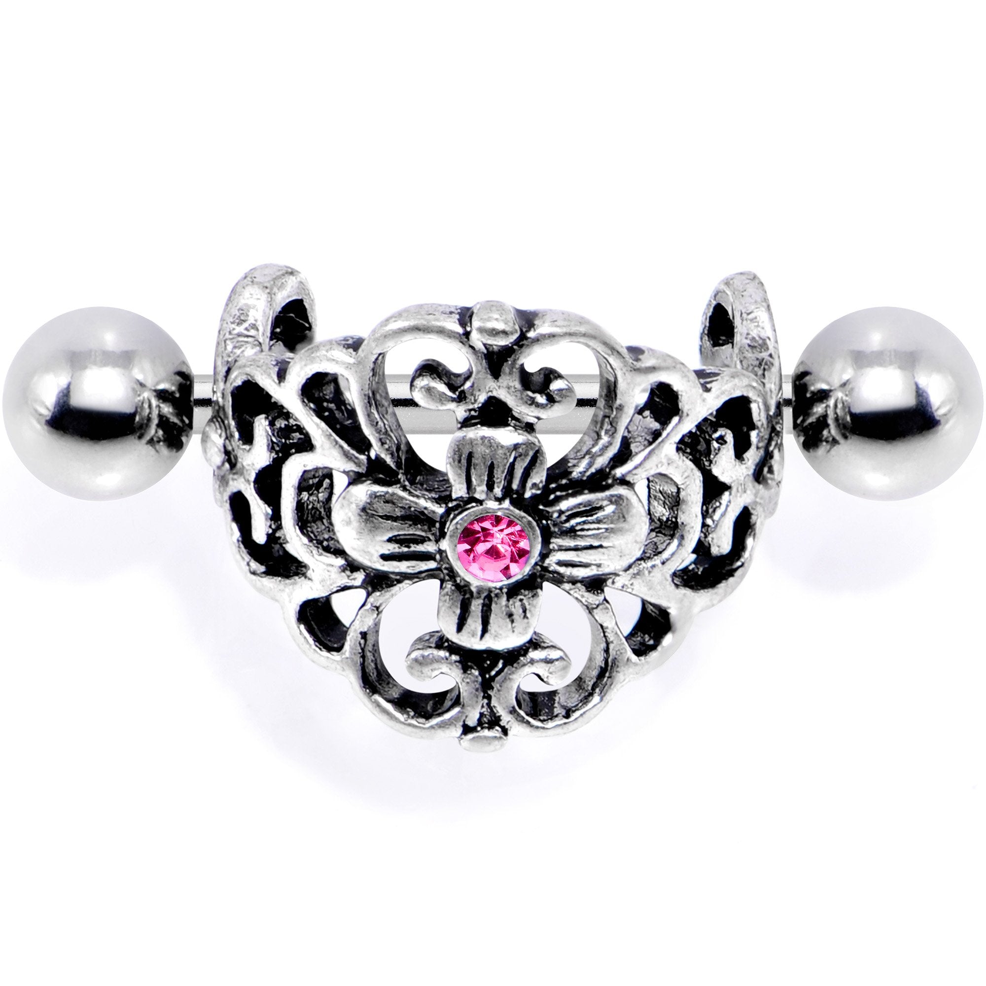 16G 1/2 Pink Gem Filigree Floral Cuff Cartilage Earring