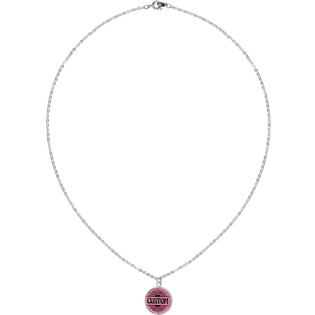 Custom Pink Mandala Personalized Name Silver Plated Chain Necklace