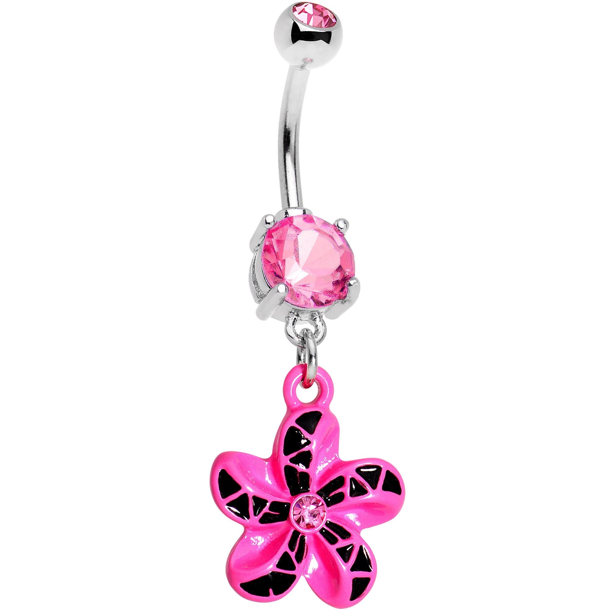 Pink Gem Pink Black Swirl Pinwheel Dangle Belly Ring