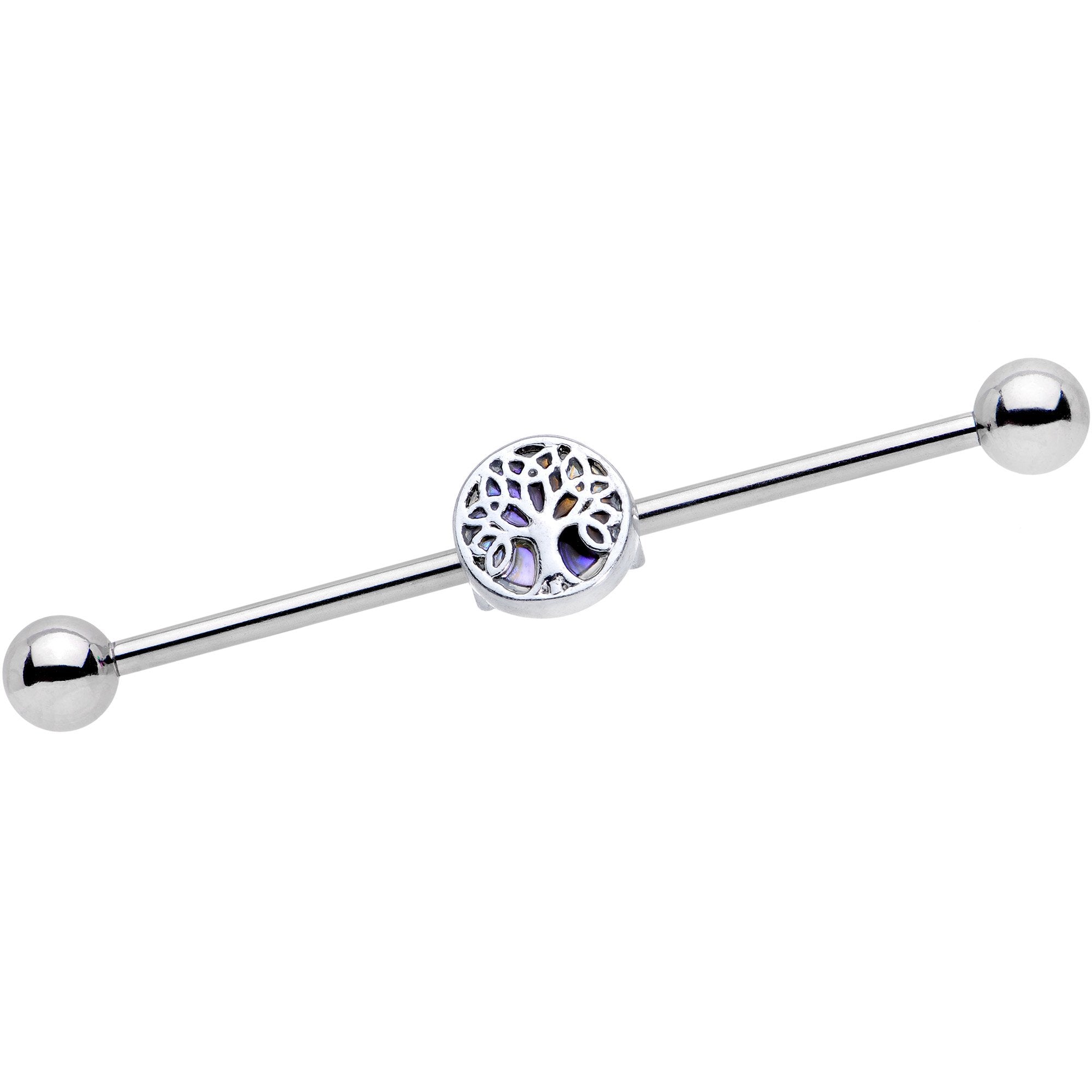 14G Iridescent Ornate Budding Tree Industrial Barbell 38mm