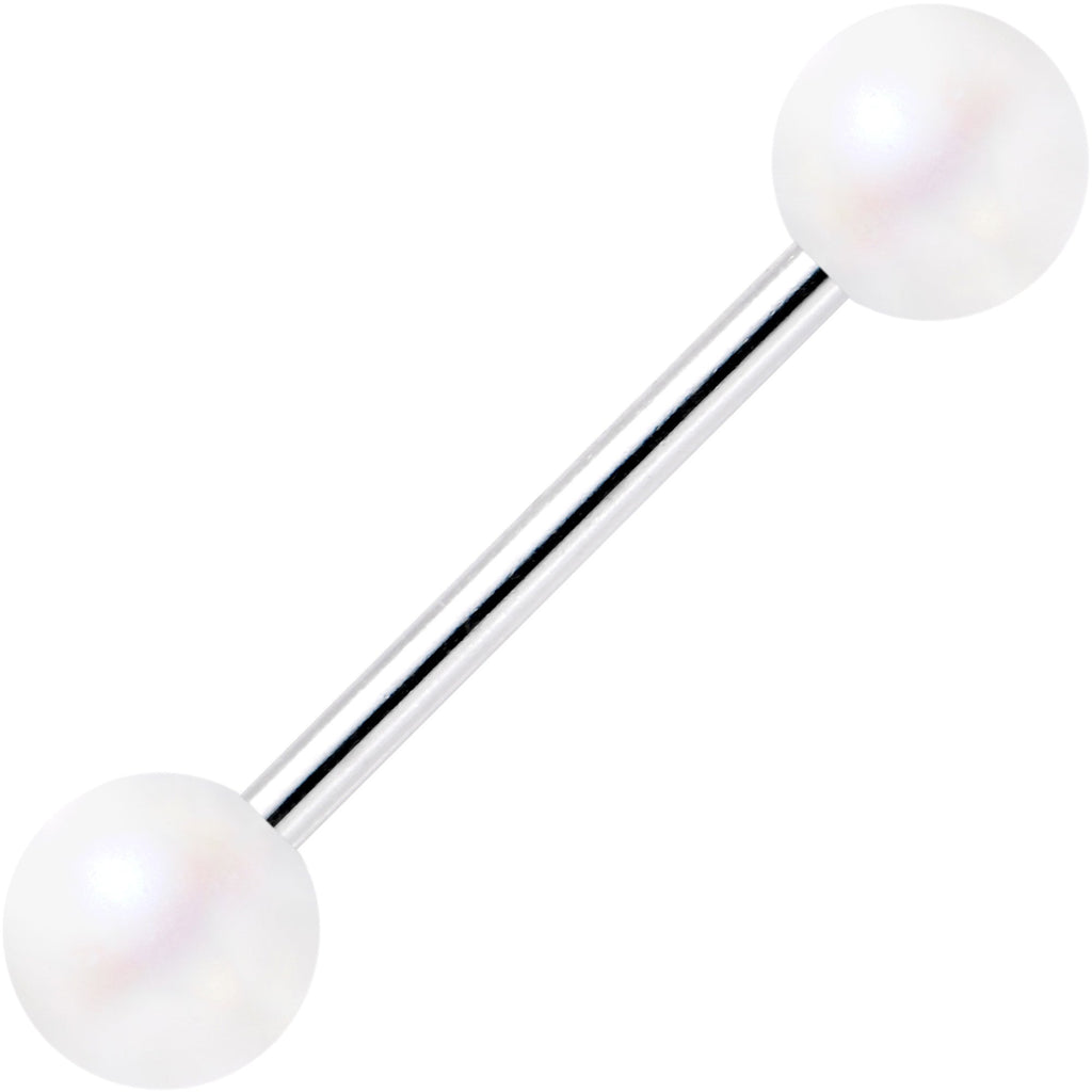 Matte Iridescent White 6mm Acrylic Ball Barbell Tongue Ring